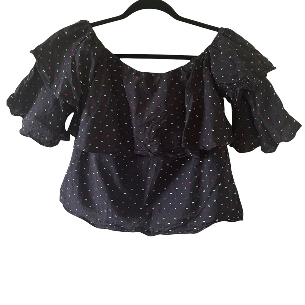 Wayf Small Black Off the Shoulder Flutter Sleeve Cropped Top